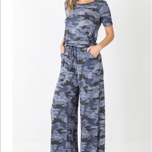 Wide leg Jumper Blue Camouflage